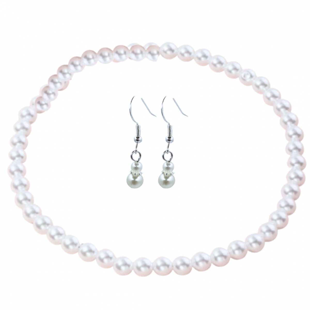 2-Delig -Bruidset- Nila- parel ketting- Zilveren oorbellen synthetische - Charme Bijoux