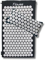 Flowee Spijkermat & spijkerkussen SET - Grijs met wit (77x45+22x44cm) - Acupressuur Mat - Spijkerbed - Acupunctuur - Shakti Massage