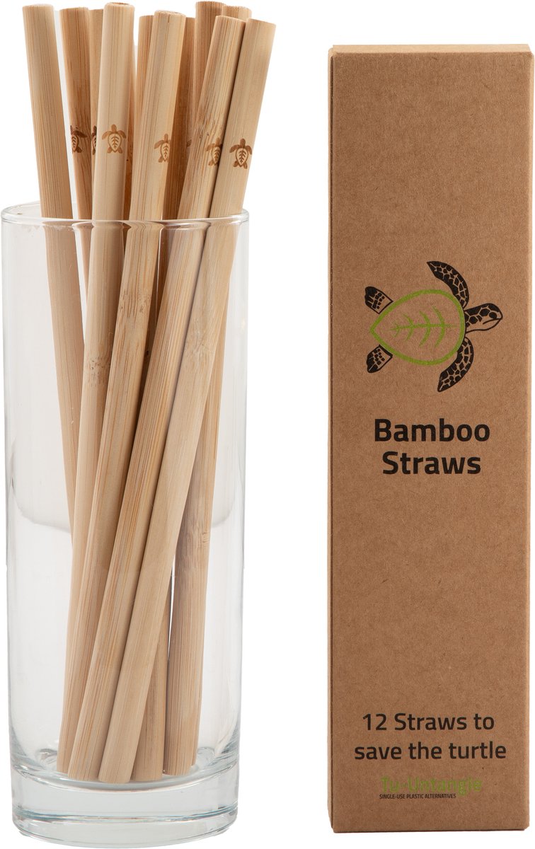 Tu-Untangle Bamboe Rietjes Set – 12 Herbruikbare Rietjes + Reinigingsborstel – Duurzaam & Plasticvrij