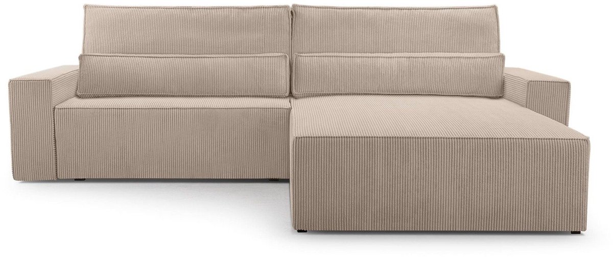 AJE Meubles B.V. Hoekbank met Slaapfunctie - 297 x 200 x 85 cm - Comfortabele en Stijlvolle Familiebank - DENVER L - Poso 02 Donkerbeige
