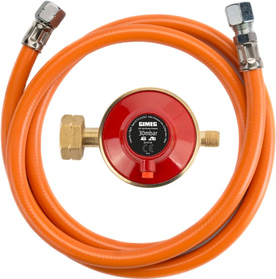 Gimeg Gasdrukregelaarset Afblaasbeveiliging - 30 mbar - Kombi X 1/4 inch links - Slang 60 cm