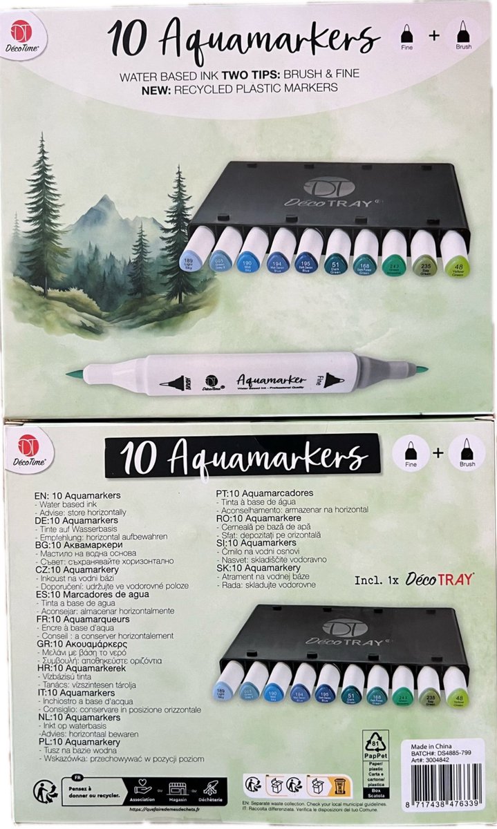OsoRetail DecoTime Aquamarkers – Set mit 40 Farben DecoTRAY | Filzstifte mit doppelter Spitze auf Wasserbasis (800 m) | ergonomischer Körper aus recyceltem Kunststoff für Lettering, Scrap und