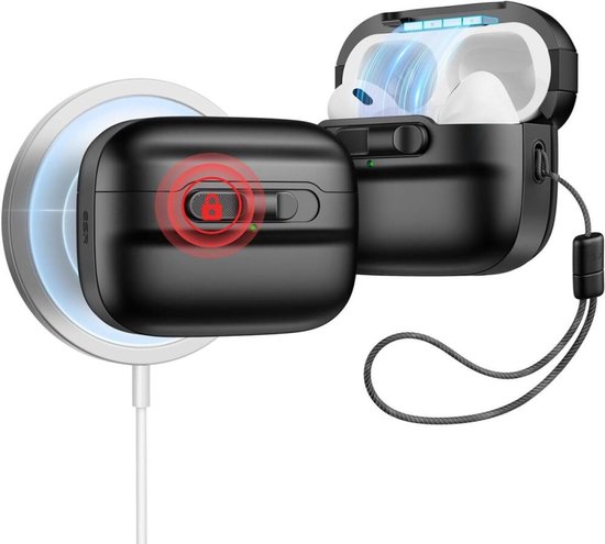 ESR HaloLock Pulse Magnetic Lock Hoesje geschikt voor AirPods Pro 1 / 2 - Compatibel met MagSafe - Zwart