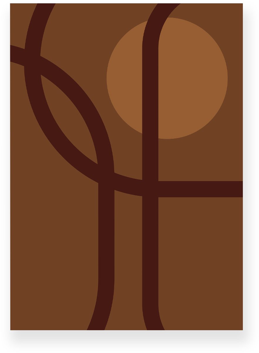 Yisual Poster 30x40 cm - Abstracte Lijnen - Cirkel - Donkerbruin - Lichtbruin - Minimalistisch - Modern - Muurdecoratie - Wanddecoratie