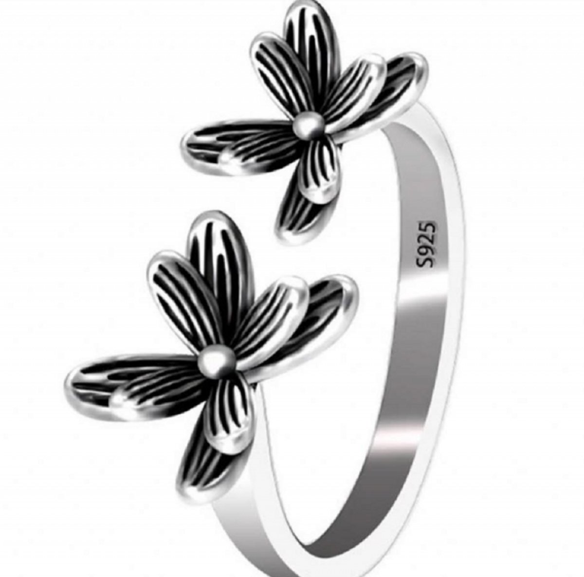 Bloem ring - Tibetaans zilver- Verstelbaar-Charme Bijoux