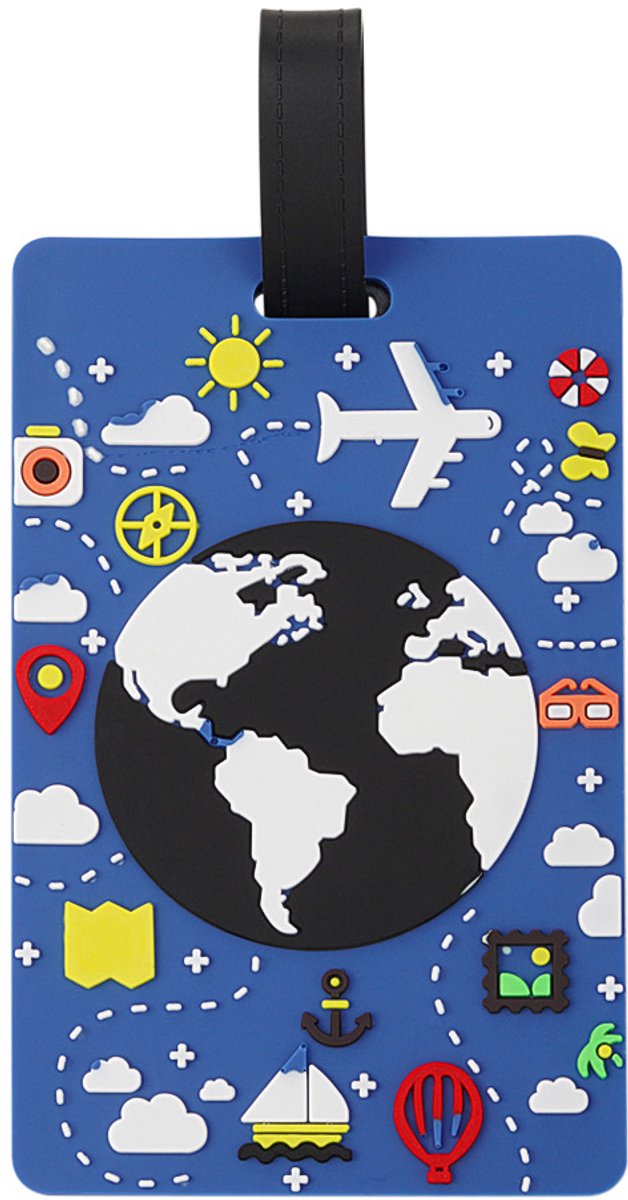 Set 2 stuks Around the World koffertag - blauw