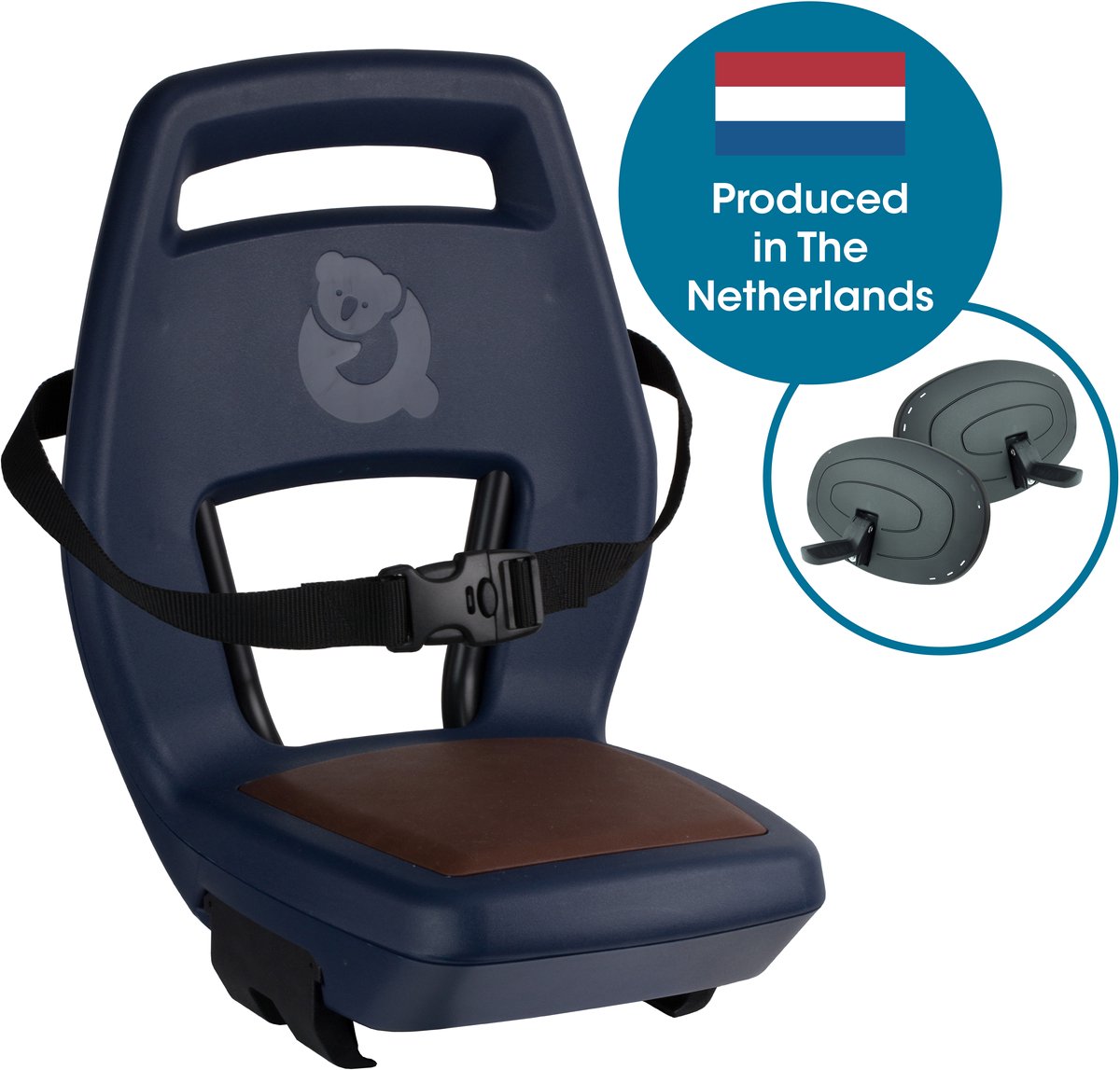 Qibbel Junior 6+ Fietsstoeltje Achter Bagagedrager bevestiging - Quick Connect - Fietszitje - Navy Blue - inclusief voetbeschermingsplaten en voetsteunen