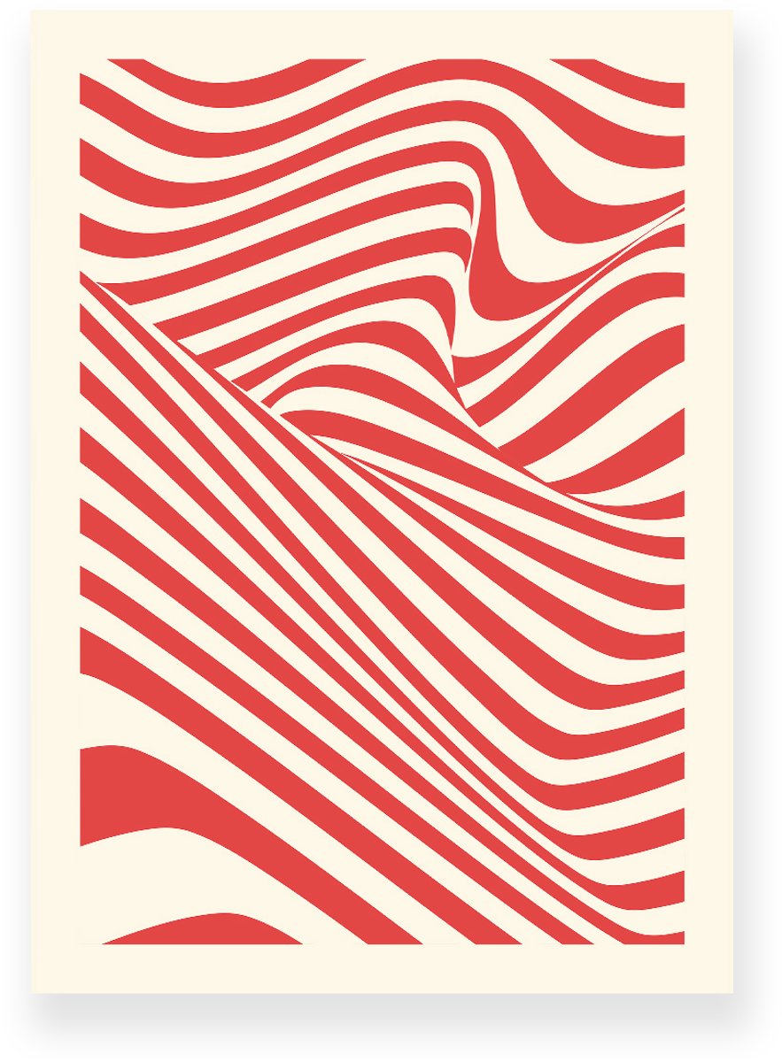 Yisual Poster 30x40 cm - Optische Illusie - Lijnen - Rood - Beige - Abstract - Vintage - Muurdecoratie - Wanddecoratie