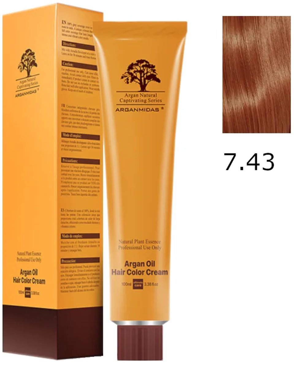 Arganmidas Marokkaanse Arganolie Haarkleur Crème 7.43 / Haarkleur Medium Koper Goud Blond 100 ml