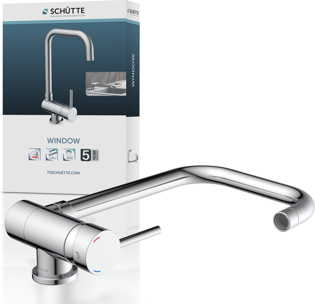 SCHÜTTE Window Design Keukenkraan - Mengkraan - Hoge, Draaibare en plooibare Uitloop - Zij