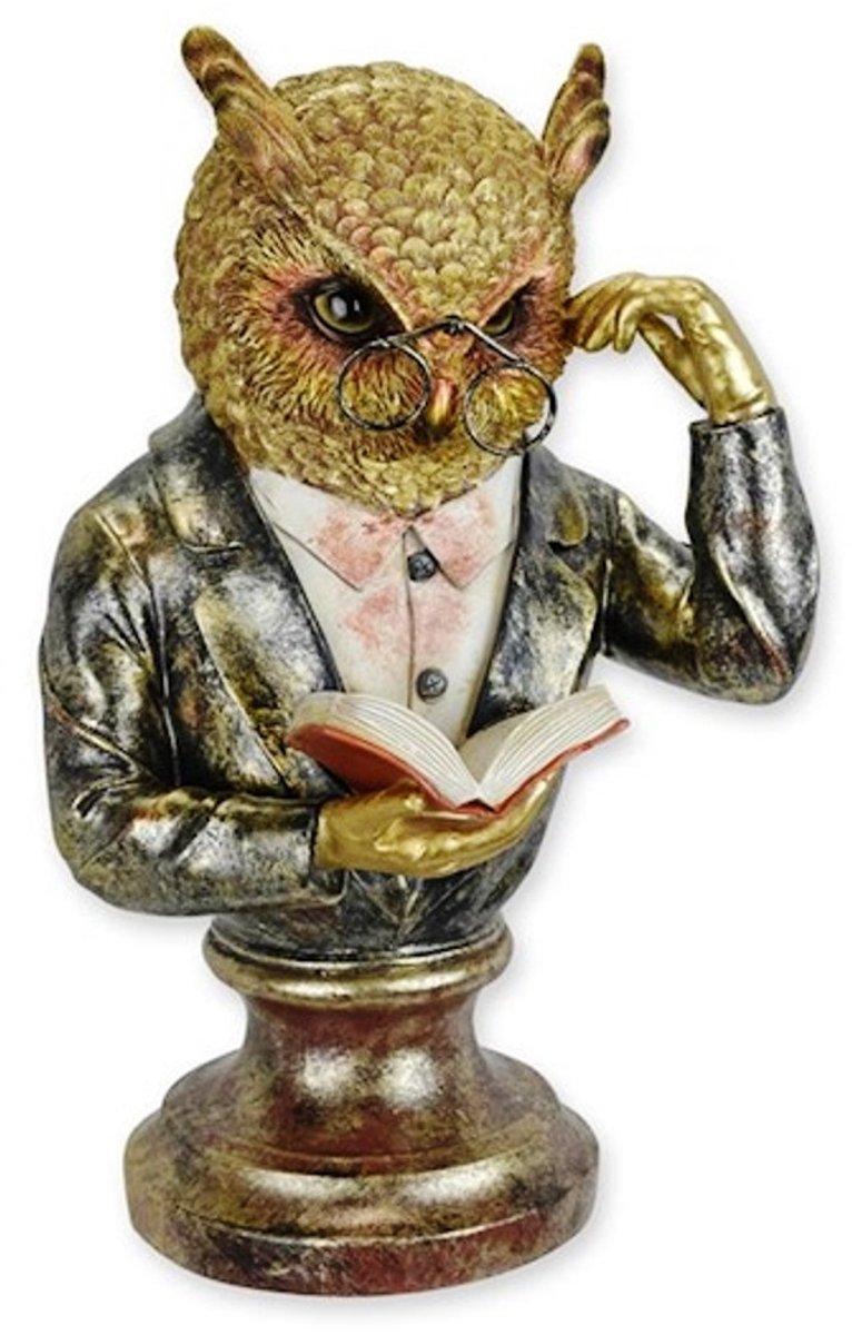 Boutique Trukado - Uil met Monocle en Boek Buste 35,2cm - gedetailleerd en mooi