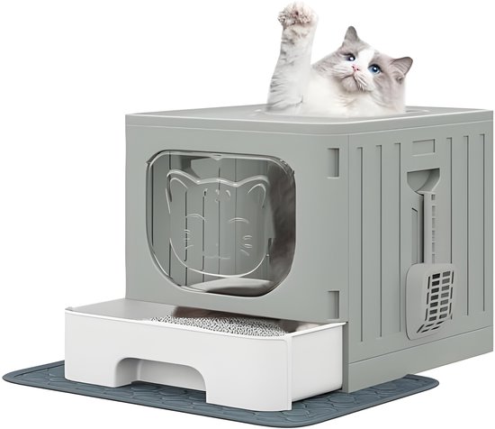 PawHut kattenbak met deksel, incl. deodorant, bodemrooster, strooischep