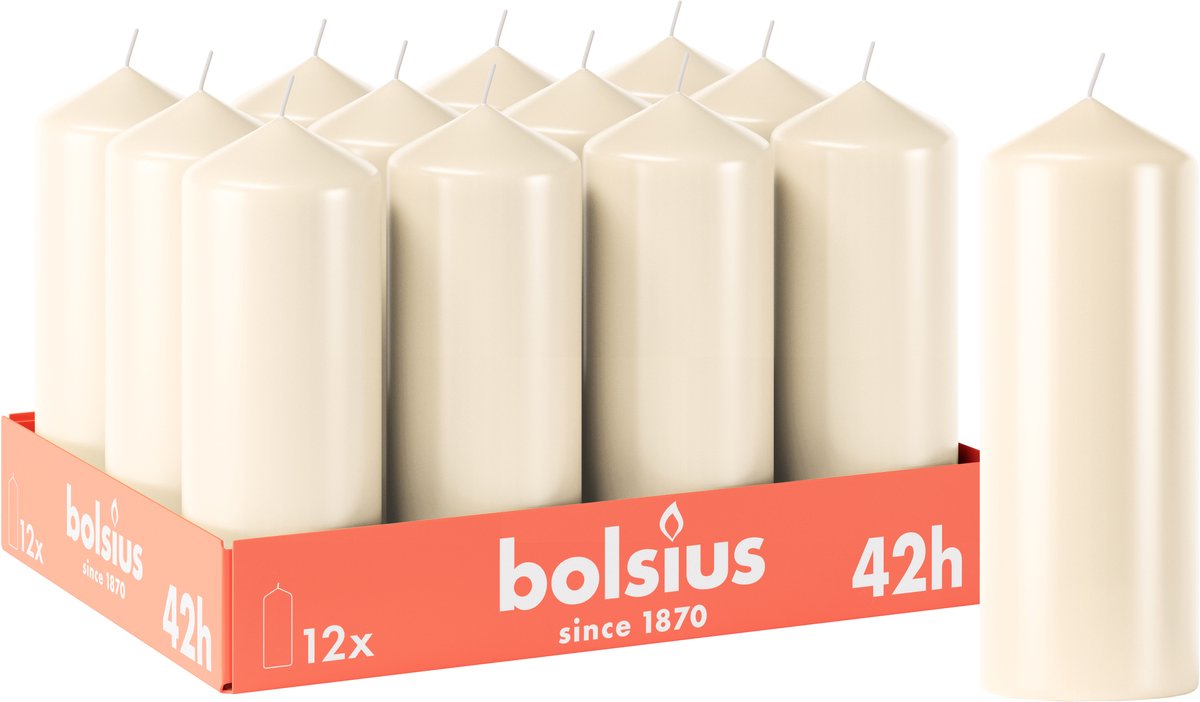 Bolsius Gladde Stompkaarsen - 12 stuks - Ivoor - 15 cm - 42 branduren