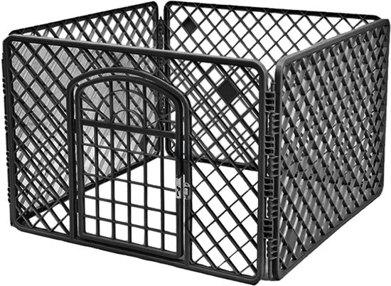 Hondenhek - Huisdierenren - Hondenbox - Kennel voor Honden, Puppy's, Katten en Kleine Dieren - Veiligheidshek met Deur en Vergrendeling - Voor Binnen - Zwart - 90x90x60cm