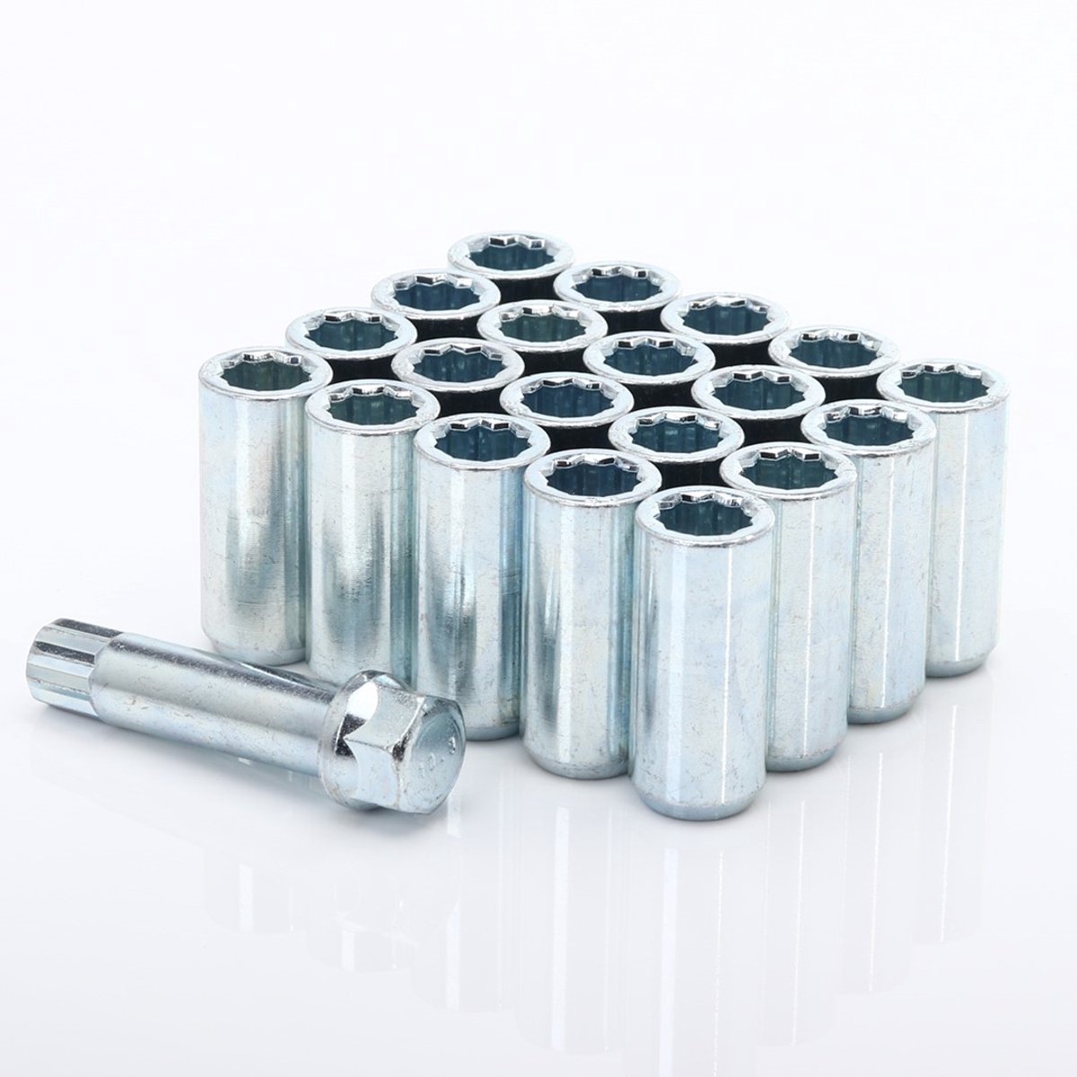 Conische wielmoeren - M14x2,0 - 45mm - Zilver - Set van 20 plus sleutel
