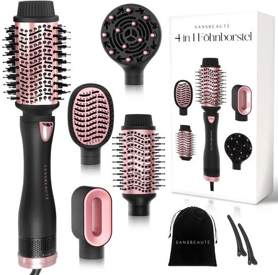 Sansbeauté® 4-in-1 Fohnborstel met Diffuser - Multistyler - Airstyler - Haarborstel - Krulborstel - Haarborstel - Stijlborstel - Warmteborstel - Volume en Krullen - Roterende Kabel