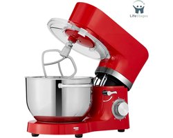 LifeStages - Keukenmachines & Mixers - Keukenrobot - 1500 W Kneedmachine Met 2 Roestvrijstalen Mengkommen Van 4,5 En 5,5 Liter - Geluidsarme Keukenmixer Met Roerhaak - Kneedhaak - Knopbezem En Spatbescherming - 6 Snelheden - Rood