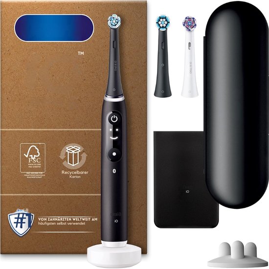 iO Series 6 Plus Edition Elektrische Tandenborstel Zwarte Lava 3 Opzetborstel 5 Poetsmodi, Reisetui Recyclebare Verpakking Ontworpen door Braun