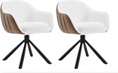 Bol.com J&R Luxe eetkamerstoel - Set van 2 stoelen - Draaibare eetkamerstoel - Teddy stof - PU leer - Stoel - Eettafel stoel - F... aanbieding