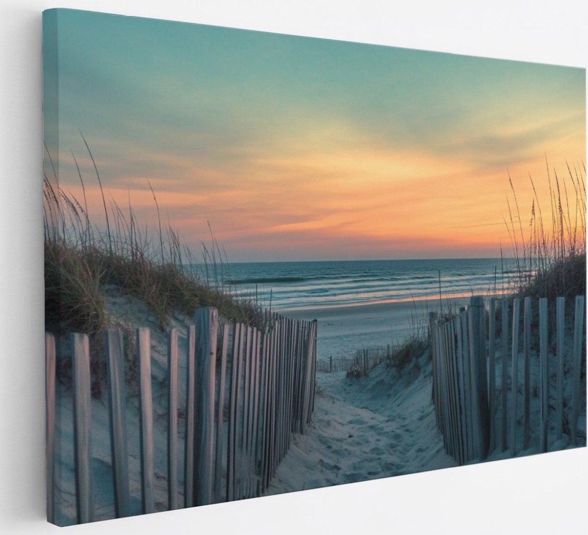 Saammp Canvas Schilderij - Pad naar strand en zee - Duinen - 30x20 - Foto op canvas - Wanddecoratie - muurdecoratie Woonkamer - Slaapkamer decoratie - Canvas Print Multicolor