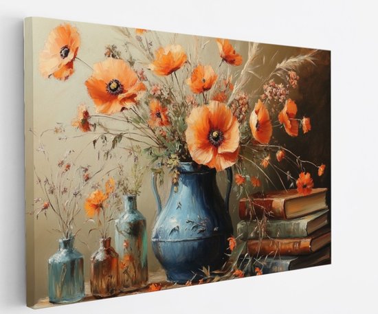 Saammp Canvas Schilderij - Oranje - Stilleven - Bloemen - Kleurrijk - Natuur - Abstract - 120x80 - Foto op canvas - Wanddecoratie - Muurdecoratie Woonkamer - Kantoor Decoratie