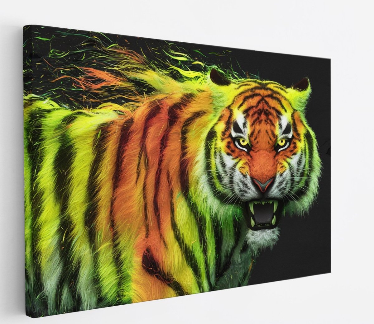 Saammp Canvas Schilderij - Abstract Kleurrijke Tijger - Natuur - Dieren - 100x75 - Foto op canvas - Wanddecoratie - Muurdecoratie Woonkamer - Slaapkamer decoratie - Canvas Print Multicolor
