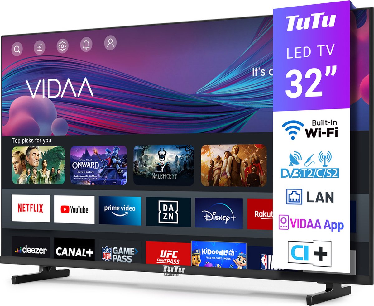 TuTu Vidaa TV - LED HD - 32 inch/82 cm - Frameless Design - afbeelding 3