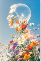 Graphic Message - Schilderij op Krasvast Canvas - Flower Man - Bloei - Bloemen Portret - Moderne Kunst - Woonkamer Wanddecoratie - Kleurrijk - Bloem - Boeket - Bloom - Bloeiende