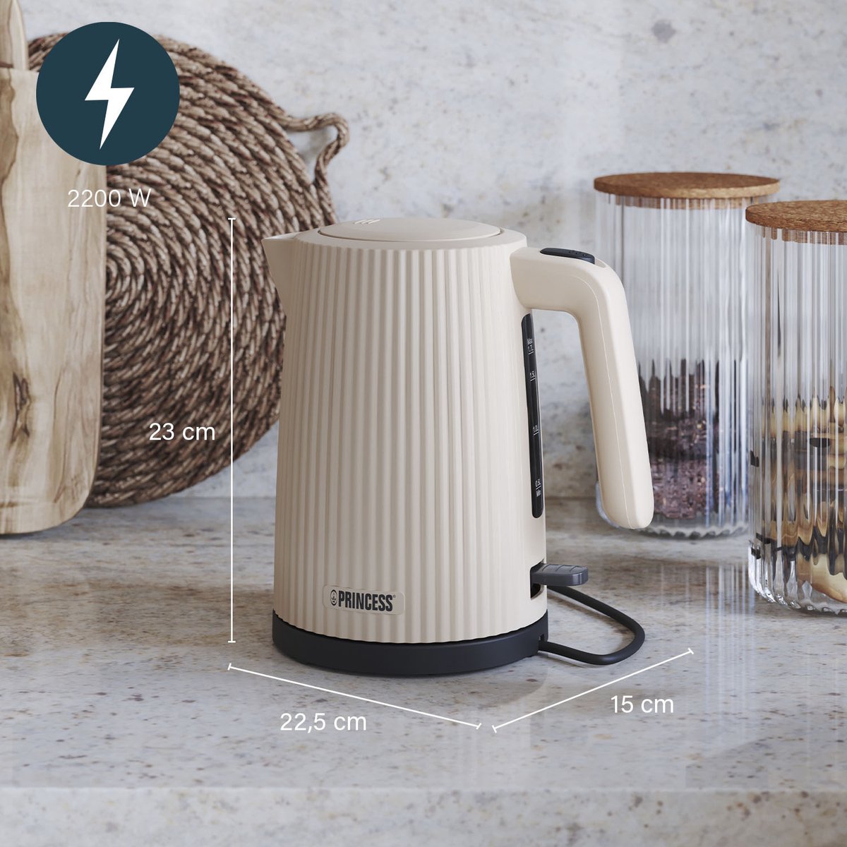 Princess Waterkoker Wave 236048 - Retro - 1.7 liter - 2200W - Beige — afbeelding 3
