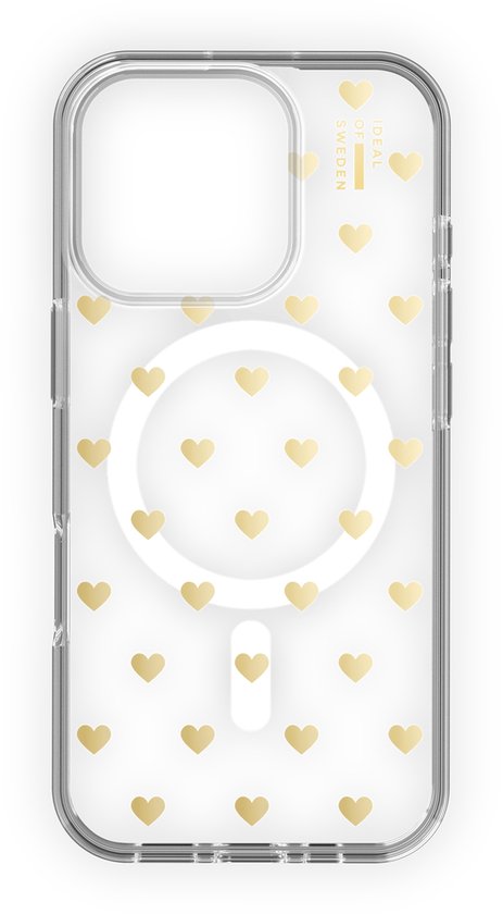 iDeal Of Sweden Clear Case met magnetische ring geschik voor IPhone 16 Pro Max Golden Hearts