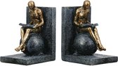 boekensteun set van 2 - momenten van bezinning - 11x28x19 cm - poly resin grijs met goud