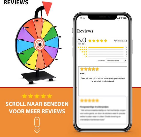 QWORK® 50 cm kleurenrad van fortuin met metalen standaard, 10 gleuven, roulettewiel op tafelblad voor schoonmaken, afvegen, voor loterijspel, feestevenement, verkooppromotie