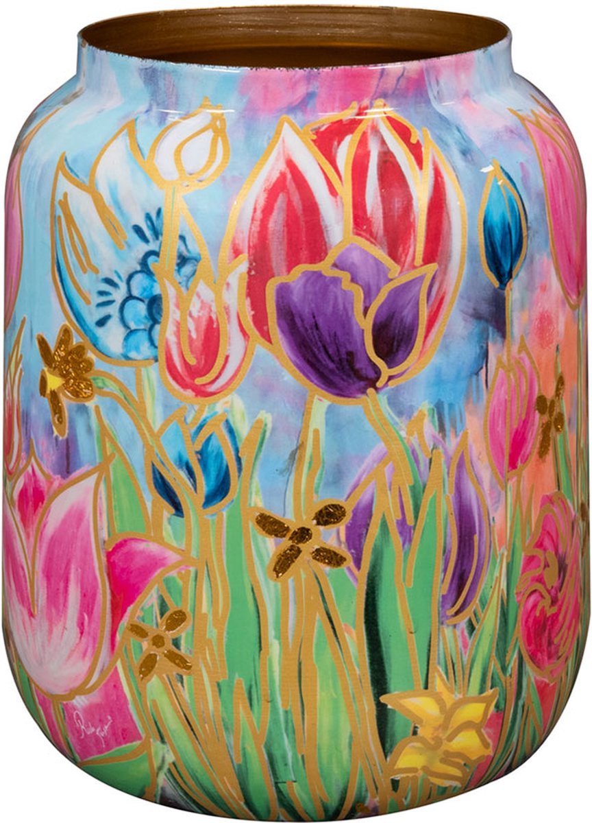 TS Collection - Vaas Dutch beauty spring - 21x24 - Metaal & Epoxy - Exclusieve woonitems voor binnen - Handgemaakt - Unieke print - Designed by Lammie