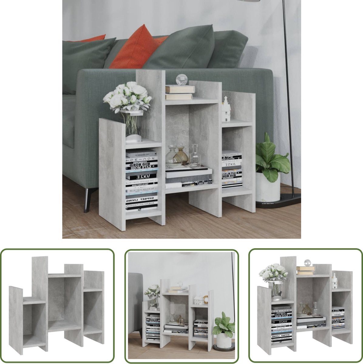 vidaXL Houten Bijzetkast - Bijzetkast - Bijzetkast 60x26x60 cm bewerkt hout betongrijs - Grijze Bijzetkast - Salontafel - Tv Tafel