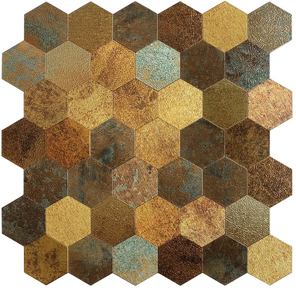 Zelfklevende Mozaïek Steenstrip Hexagon Goud Groen Geplaat