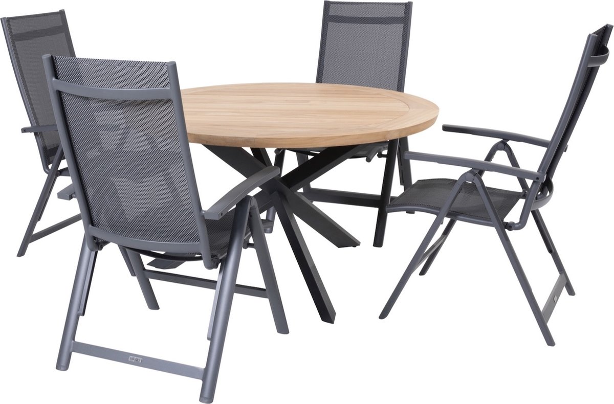 Verona Prado dining tuinset 130 cm rond 5 delig teak verstelbaar Taste 4SO