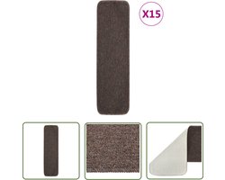 vidaXL Antislip Trapmatten - Trapmatten - Trapmatten 15 st anti-slip rechthoekig 75x20 cm bruin - Bruine Trapmatten - Kunststof Trapmatten - Trappen Bekleden