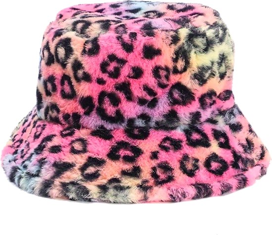 Fluffy Bucket Hat - Luipaard - festival petjes en buckethats