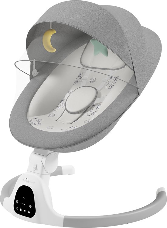 A Tiny Lovely Planet - Wipstoel - Babyschommelstoel - Elektrisch - Baby Swing - 3 Verstelbare Hoeken en 5 schommelstanden - Grijs