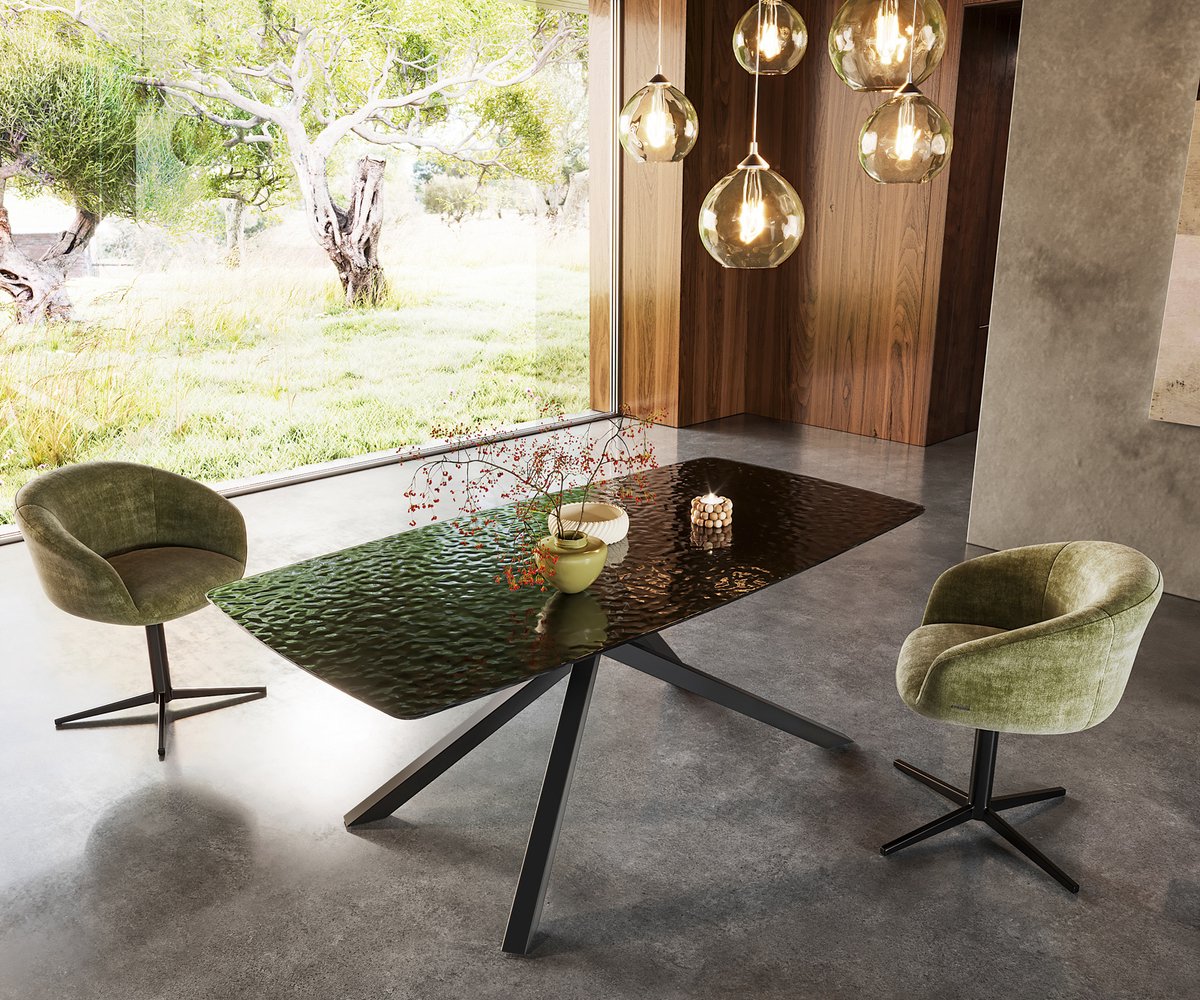 DELIFE Eetkamertafel Edge Boot Glas smelten rokerig zwart 3D-Relief 200x100 kruisframe rechthoek zwart