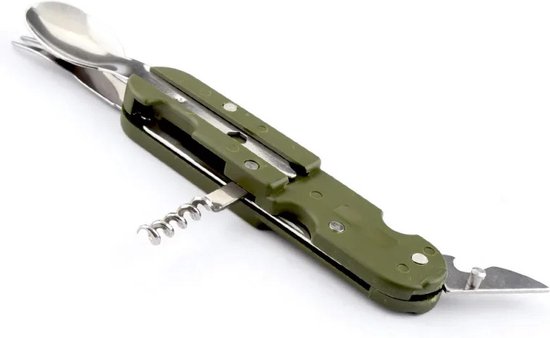 Spork - Opvouwbaar Bestek - Noodpakket - Zakmes - Legergroen — afbeelding 3