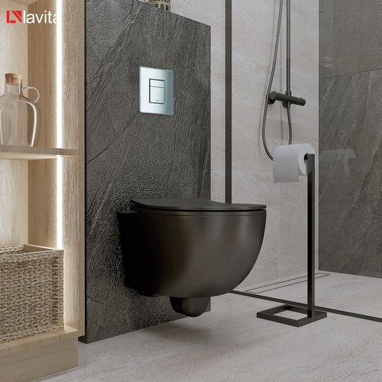 Réservoir intégré Ensemble WC complet Grohe Solido 39069000 - WC encastré WC suspendu WC suspendu Brava Noir - Plaque de commande EVEN 4en1 Chrome - Élément mural frontal - Système d'installation