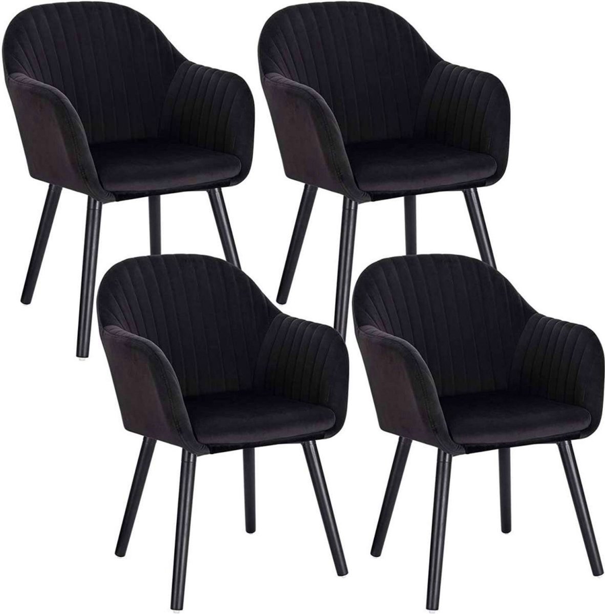 Bolt Edge Eetkamerstoelen - Zwart Velvet - Kuipstoelen - Set van 4 - Met rugleuning