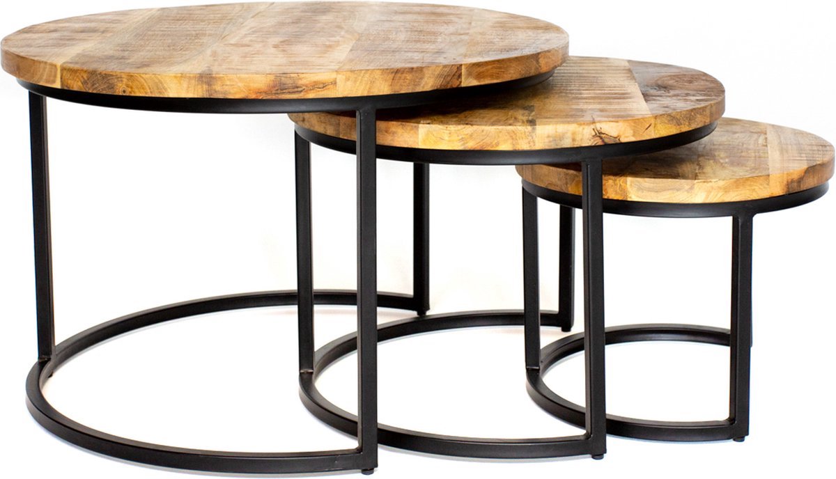 Bolt Edge Salontafel - Set van 3 - Industrieel - Ronde tafels - Eenvoudige montage Bruin