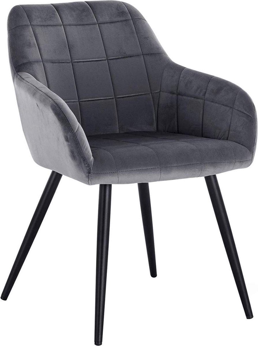Bolt Edge Eetkamerstoel - Donkergrijs Velvet - Met zwarte poten - Zithoogte 47cm - Set van 1