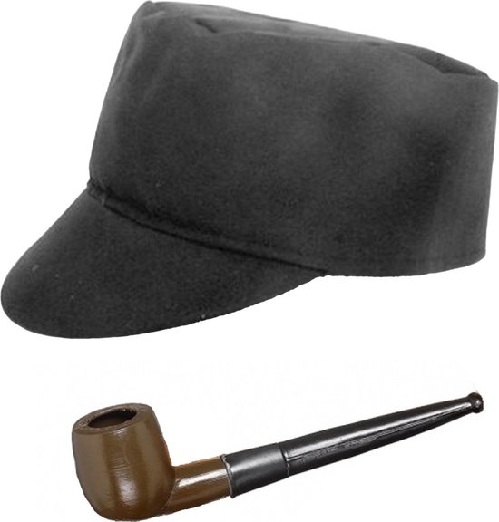 Carnaval verkleed setje heren - Boeren pet/hoed - en een pijp - Traditionele pet