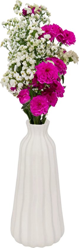 Atmosphera Bloemenvaas Antique Roman - creme wit - keramiek - D13 x H30 cm - stelen en boeketten