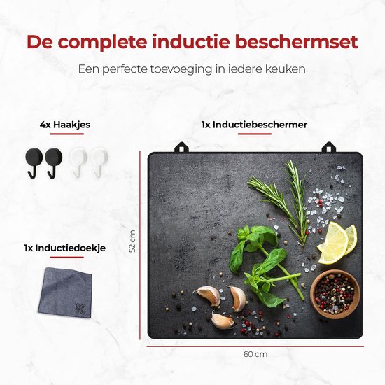 KitchyMist Inductie Beschermer 60x52 cm - Kruiden en Specerijen Limoen - Kookplaat Beschermer - Afdekplaat voor Kookplaat - Inductie Mat - Spatscherm Achterwand Keuken