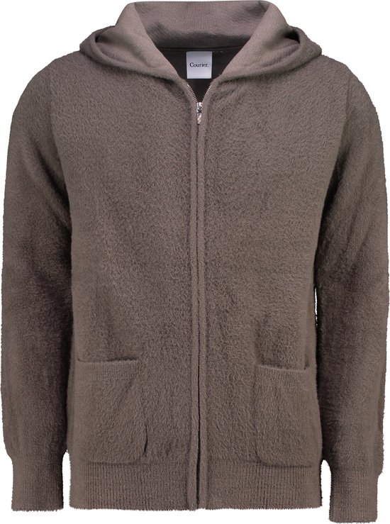KUDORO Vest voor heren, lang, met ritssluiting, gebreide cardigan, hoodie, dik en casual, fleece, trui met capuchon, Donkergrijs, XS