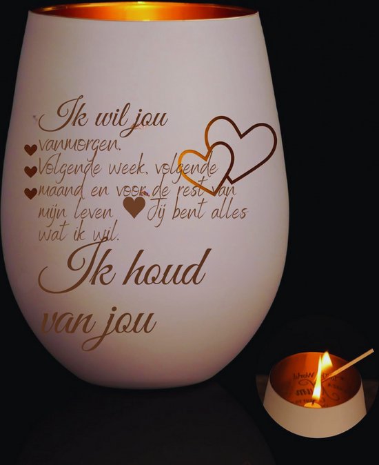 Windlicht Met Gravure 'Love Dich' – Perfect Cadeau Voor Vrouwen - Kerst - Verjaardag & Meer!